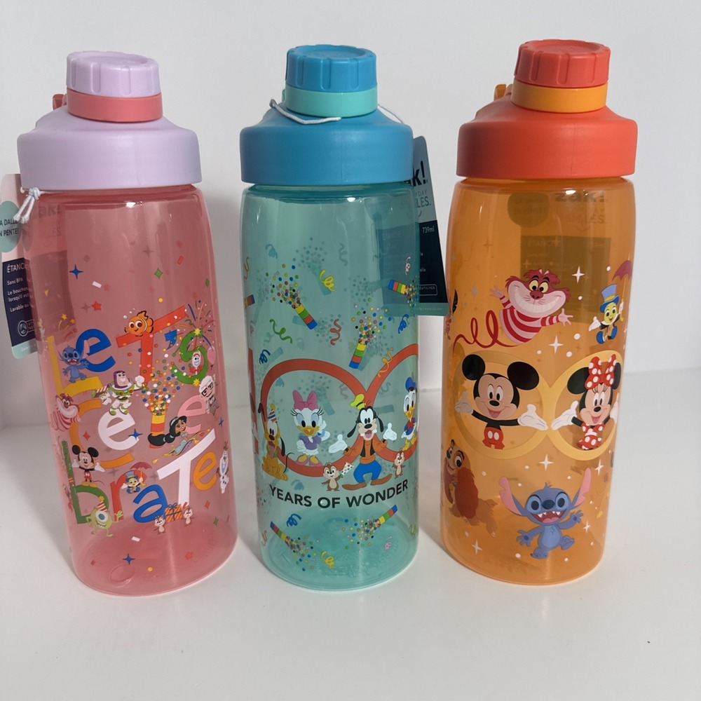 NEW Zak! Walt Disney‎ 100 Years of Wonder 25oz Screw Top Water Bottle Lot Of 3